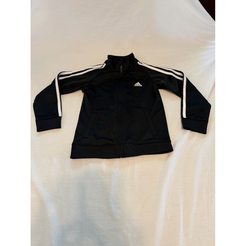Adidas Kids Black Track Jacket with White Stripes size 6
